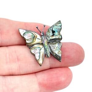 Vintage Mexico AM Taxco Sterling Silver 925 Abalone Butterfly Brooch Pin